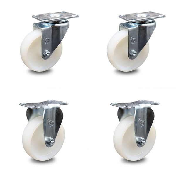 4 Inch Nylon Wheel Swivel Top Plate Caster Set with 2 Rigid